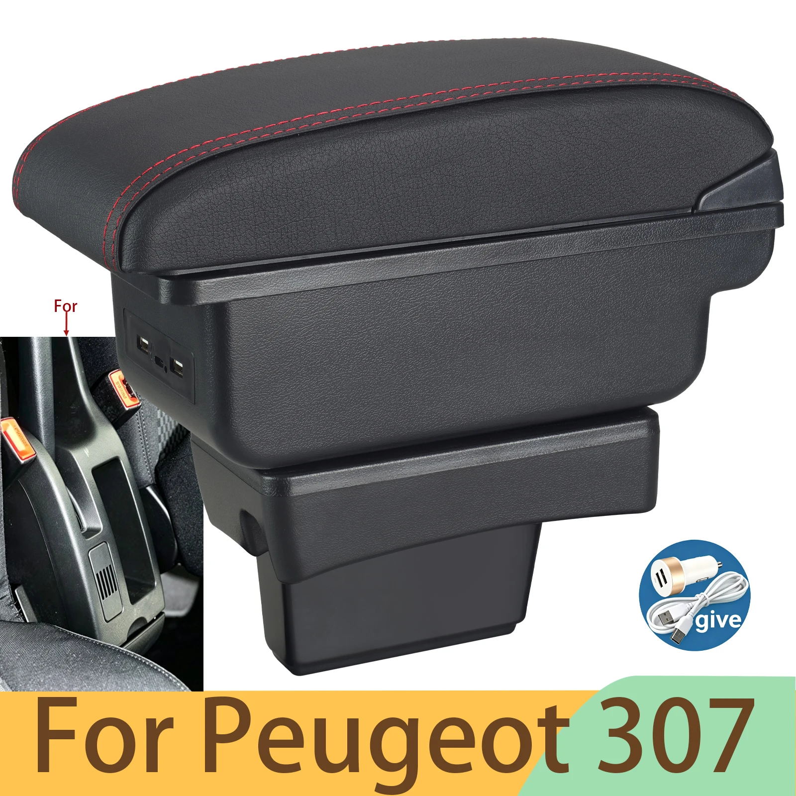 

For Peugeot 307 I 2001 2002 2003 2004 2005 2006 2007 2008 Armrest box For Peugeot 307 CC Convertible Storage Box Car Accessories