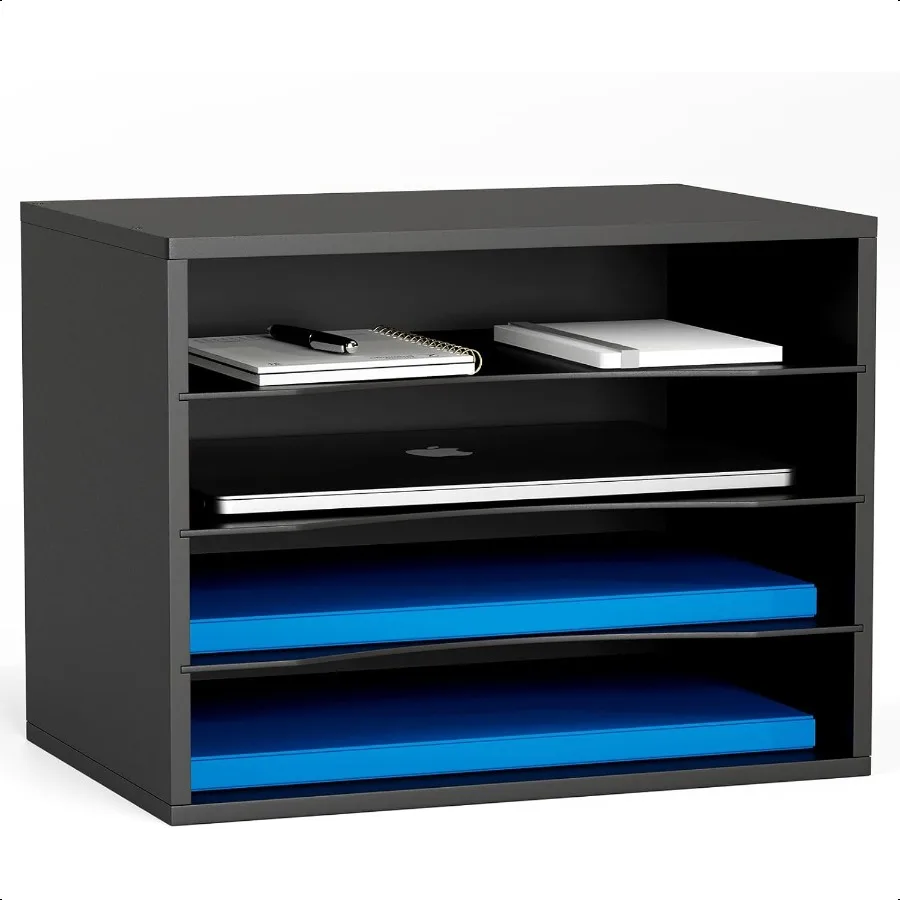 

Wood Desktop Letter Tray File Organizer Paper Storage Mail Sorter with 3 Adjustable Drawer Boards for Home and Office Black