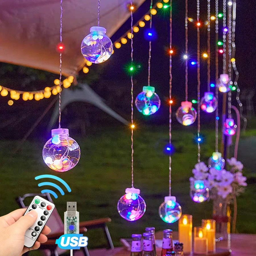 Color/Warm Light Wishing Ball Light String USB with Remote Control 8 Modes, Suitable for Bedroom, Christmas, Wedding, Theme Part