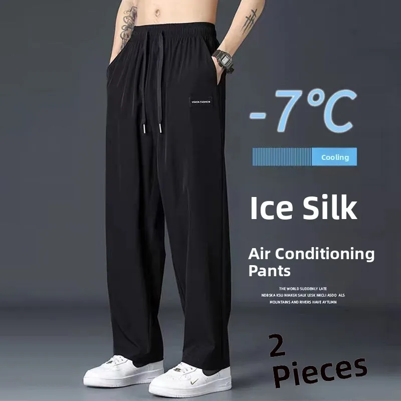 

Мужские повседневные брюки из ледяного шелка, прямые, свободные, широкие, летние, быстросохнущие, тонкие, спортивные, длинные, молодежные, стильные