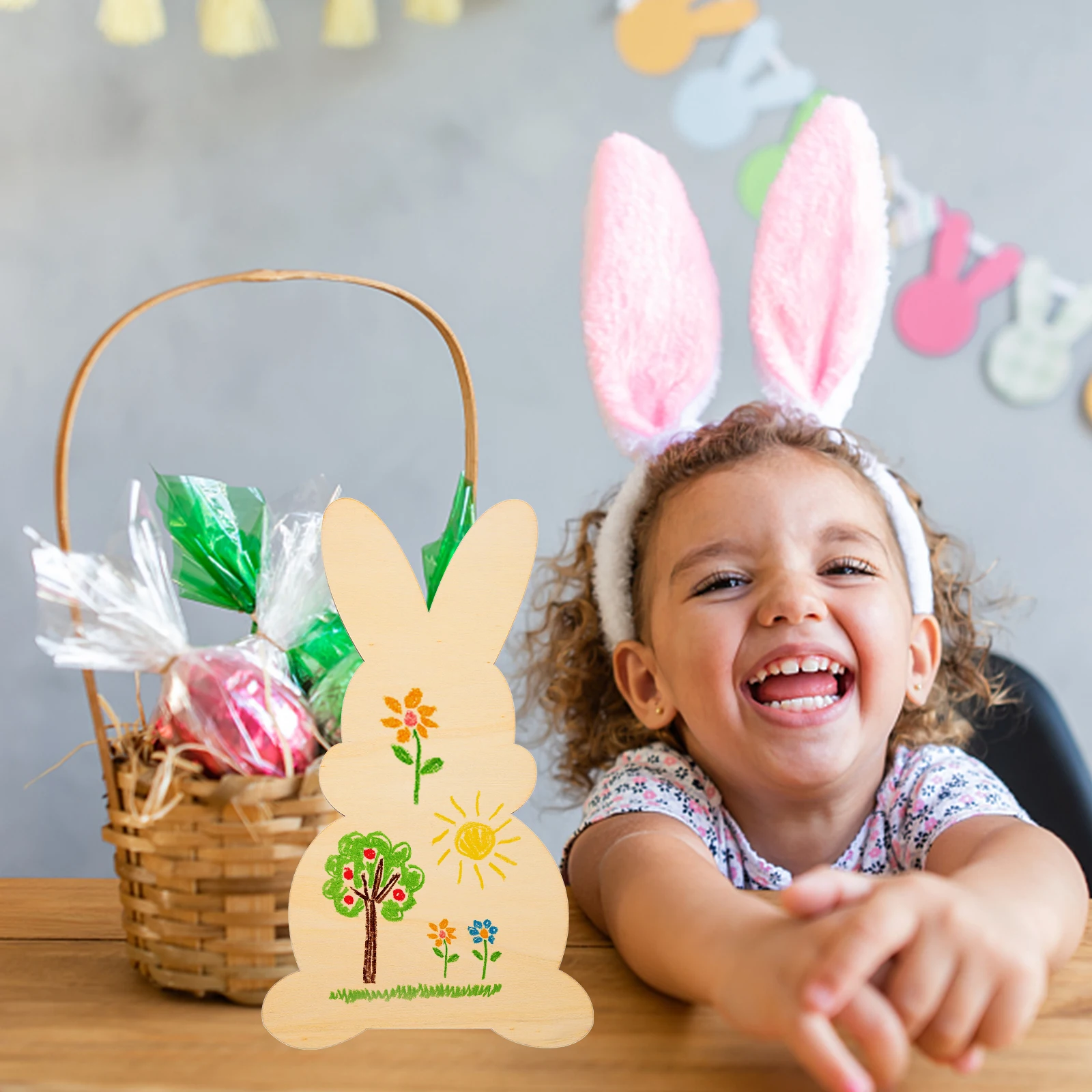 

10pcs Wood Chips Easter Decorations Wooden Bunny Cutouts Crafts Slices Kids Toys Handmade naments Sewing Supplies