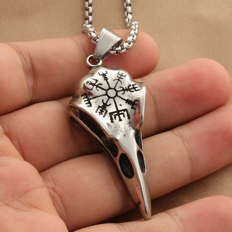 Mens Jewellery Stainless Steel Necklace Men Viking Pirate Symbol Vintage Crow Hawkbeak Pendant Hip Hop Punk Party Jewelry Gift