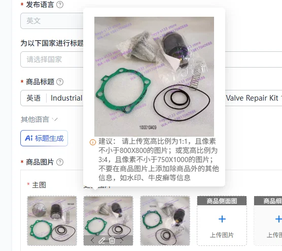 Industrial Compressor Parts, Air Compressor Intake Valve Repair Kit 100010409