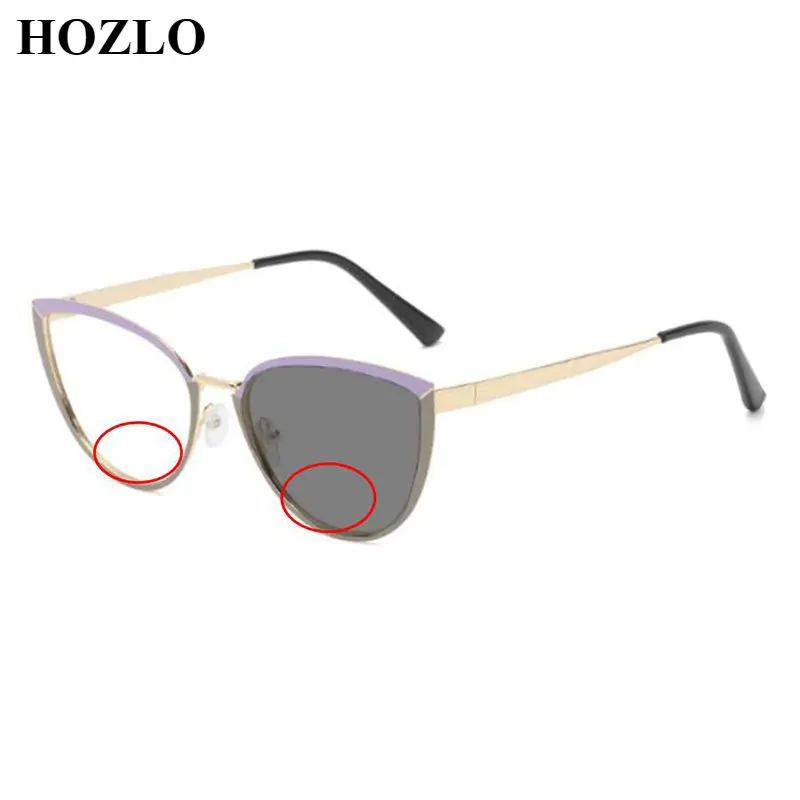 

New Fashion Metal Women Cat Eye Bifocal Photochromic Reading Sunglasses Female Look Near Far Hyperopia Prescription Spectacles