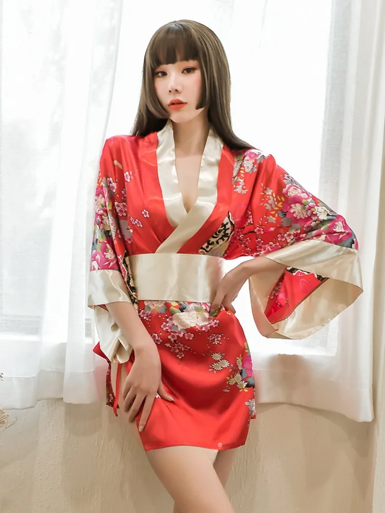 Japanese Kimono Red Uniform Cosplay Sexy Lingerie Waist Belt Pajama Temptation Costumes Pajamas For Women Underwear Sex Dress