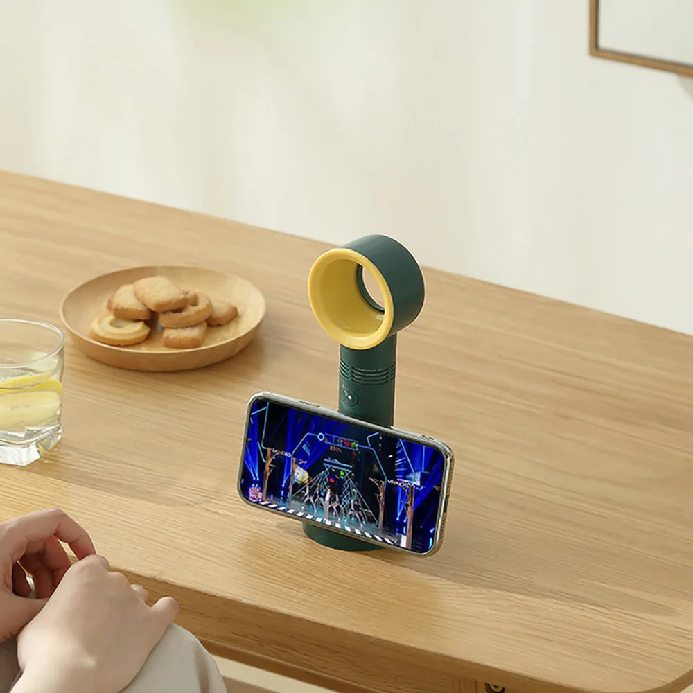 ไร้สาย Leafless ไดร์เป่าผมมือถือมินิพัดลมชาร์จไฟฟ้า Bladeless ไดร์เป่าผมพกพามัลติฟังก์ชั่ผู้ถือโทรศัพท์