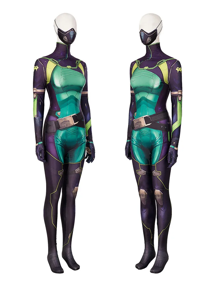 Viper Valorant Jumpsuit Cosplay Kostuum met Gezichtsmasker Accessoires voor Vrouwen Bodysuit Halloween Kostuum Snake Sabine Assasin