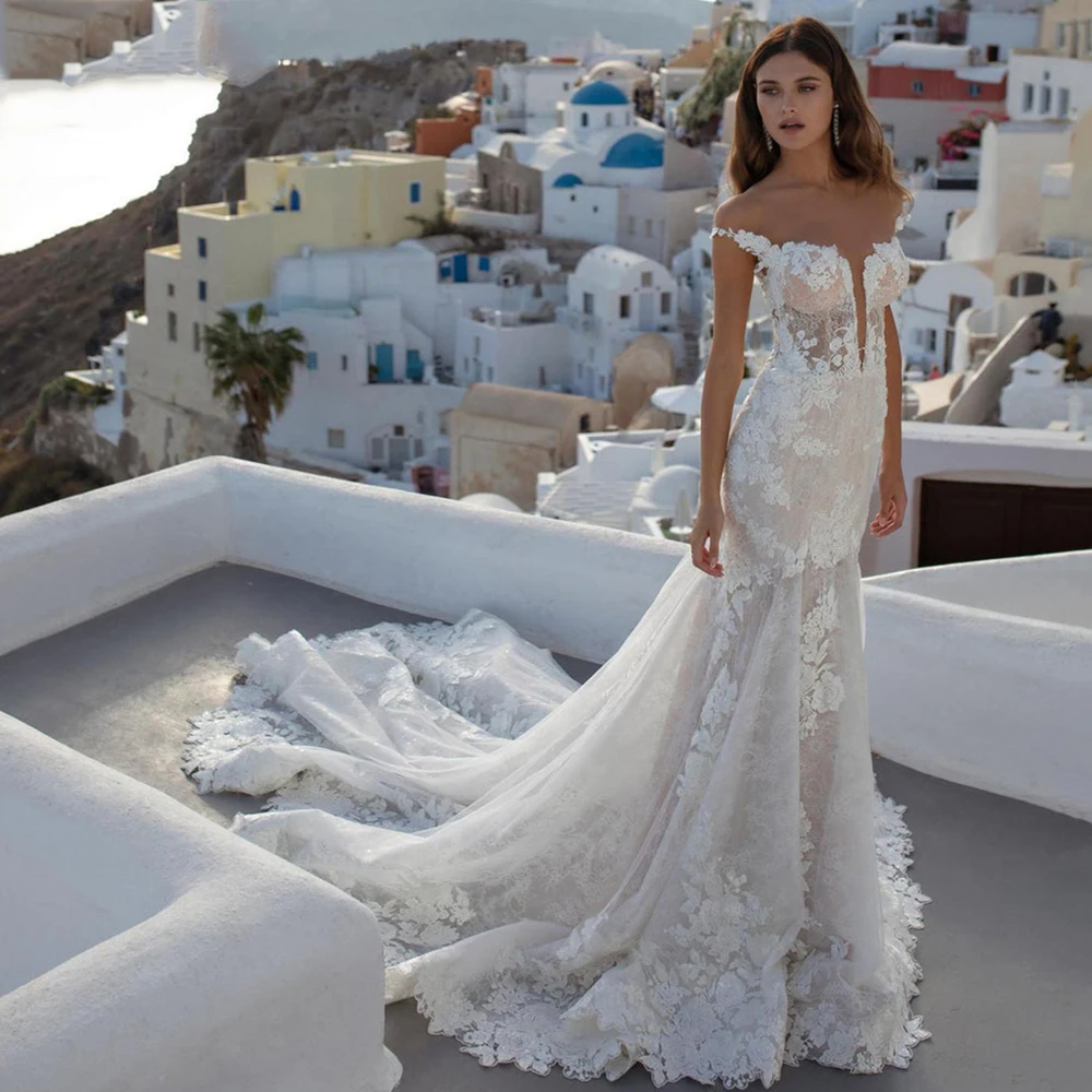 Robe de mariée en dentelle avec appliques pour la mariée, magnifique robe de princesse, sirène, longue traîne, sur mesure, 2023