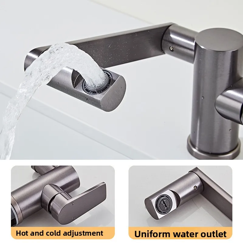 

Grey 360 Degree Rotating Hot Cold Basin Faucet Single Handle Single Hole Pull Up Aluminium Washbasin Faucet for Bathrooms