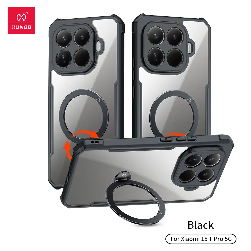 For Xiaomi 15T, 15T Pro Magnetic Case XUNDD Anti-drop Airbags TPU Hard PC Translucent Rotating Holder Phone Cover
