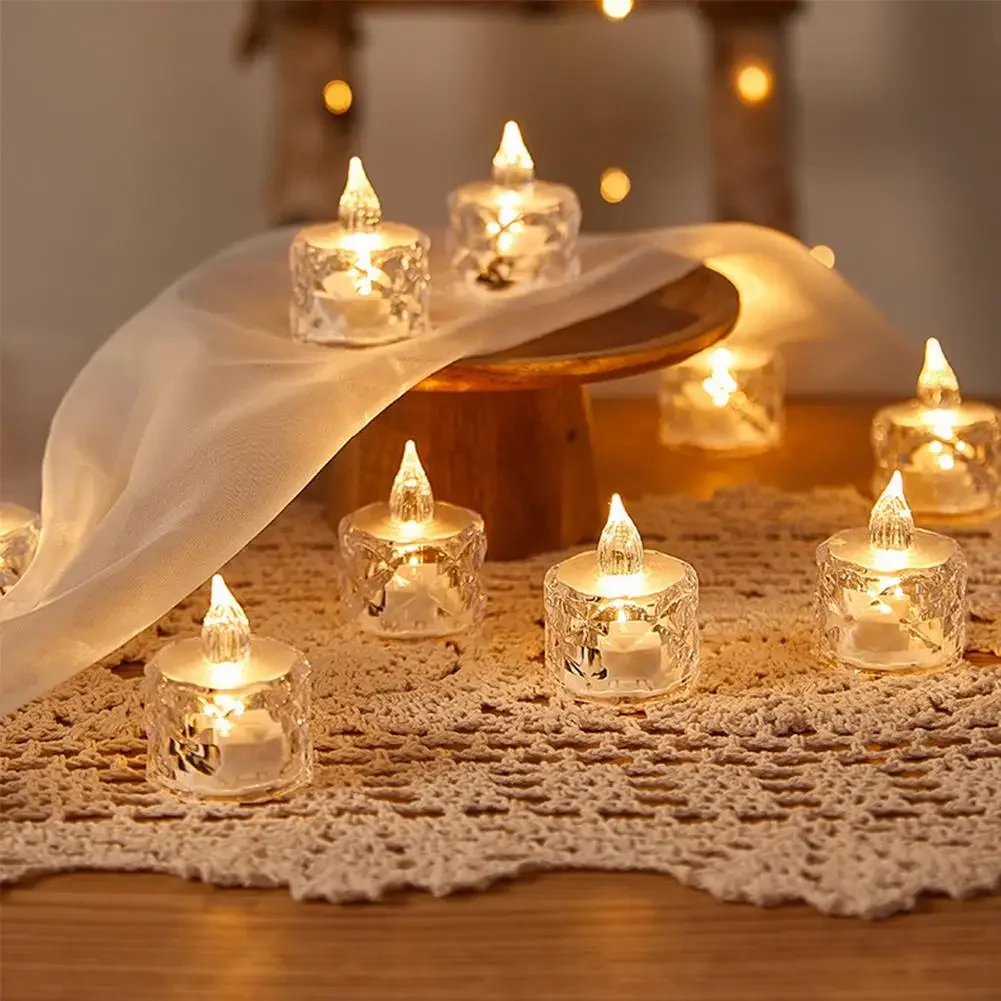 フレームレス LED ライトキャンドル LED クリスタルキャンドルライト透明シェル電子ナイトランプデートパーティーホリデーホームデコレーション