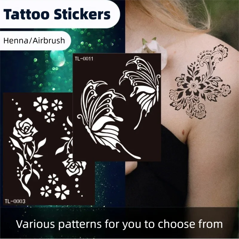 

5PCS Henna Tattoo Stencils Temporary Body Drawing Template for Women Flower Body Art Sticker for Wedding Bride