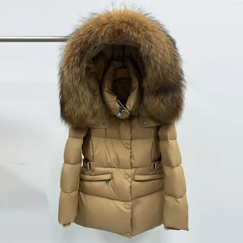   Thiened Jaet de plumón para mujer con cuello de piel grande Ropa de abrigo cálida de longitud media informal y elegante de Tagkita