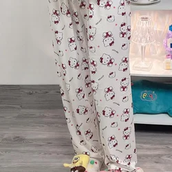 Sanrioed Hello Kitty Women Pajama Pants Kawaii Anime Kuromi Melody Spring Y2K Kt Loose Home Pants High Waist Casual Cotton Cute