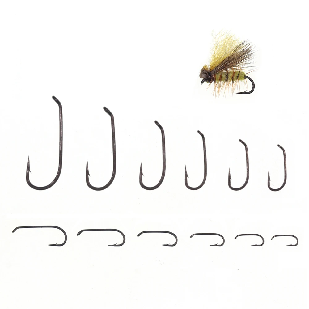 30PCS 22# ~ 12# Down Eye Long Shank 1X Fine Wire Dry Fly Tying Hooks Black Nickel Finished Fly Fishing Hook Rainbow Trout