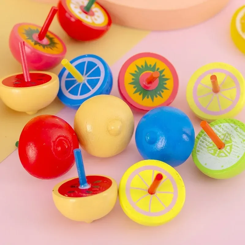 1Pc Multicolor Fruits Wooden Gyro Spinning Top Educational Relief Stress Toys for Kids Birthday Party Favors Kindergarten Girls