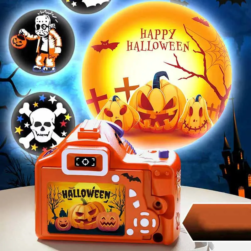 Kids Halloween Simulation Projector Camera Mini Cute Pumpkin Light Puzzle Light-emitting Pattern Kids Sleep Projection Toys