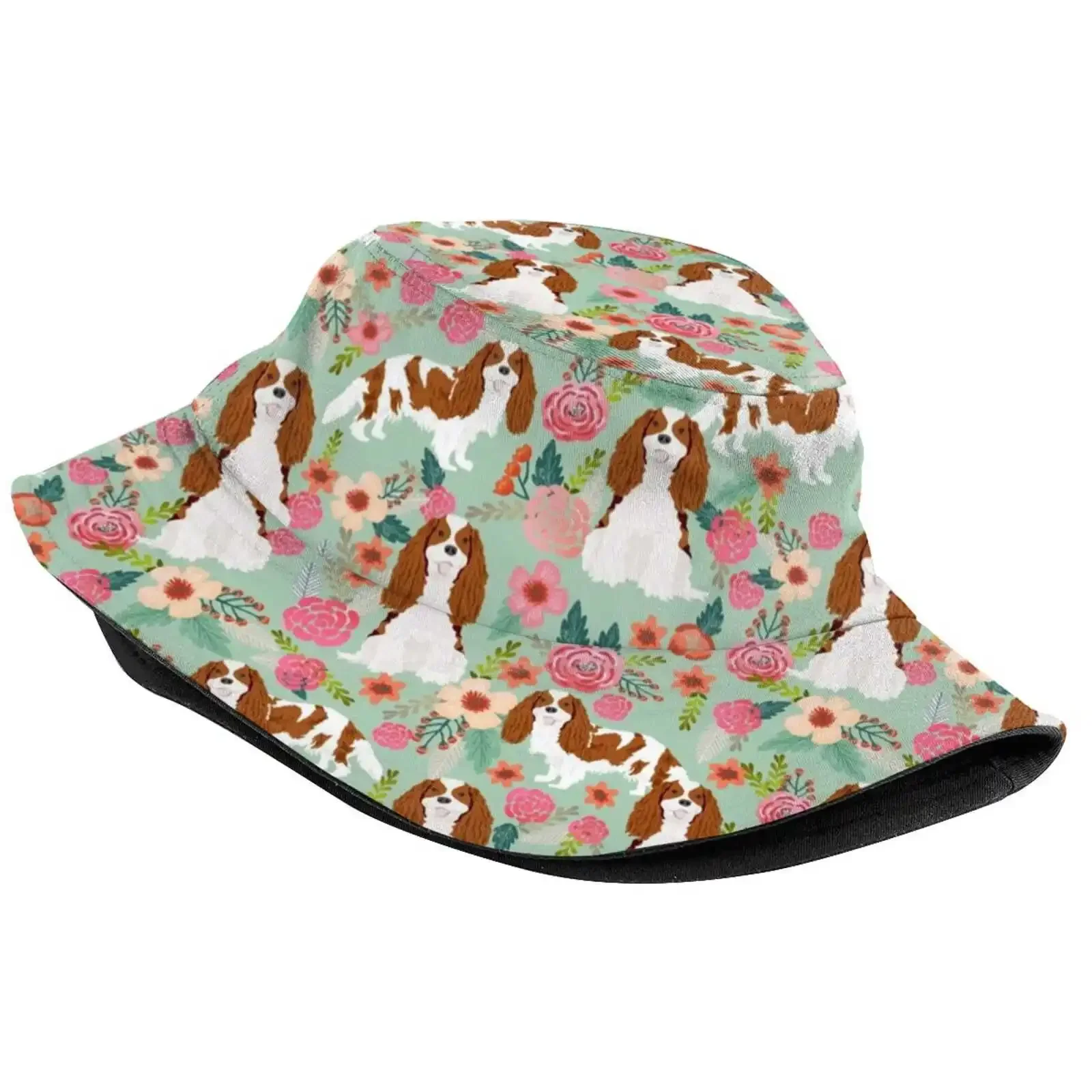 Blenheim Cavalier King Spaniel Dog Breed Florals Pattern Gifts Sun Cap Fisherman Hat Bucket Hats Blenheim Cavalier