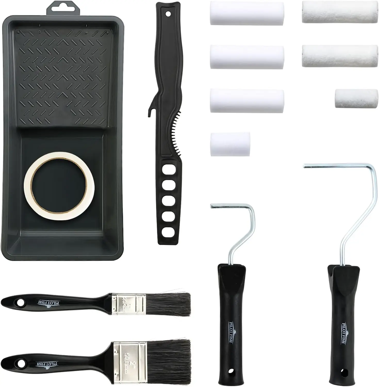 

14-Piece Mini Paint Roller Kit with Mohair and Sponge Covers, Frames, Brushes for DIY Indoor Outdoor Painting