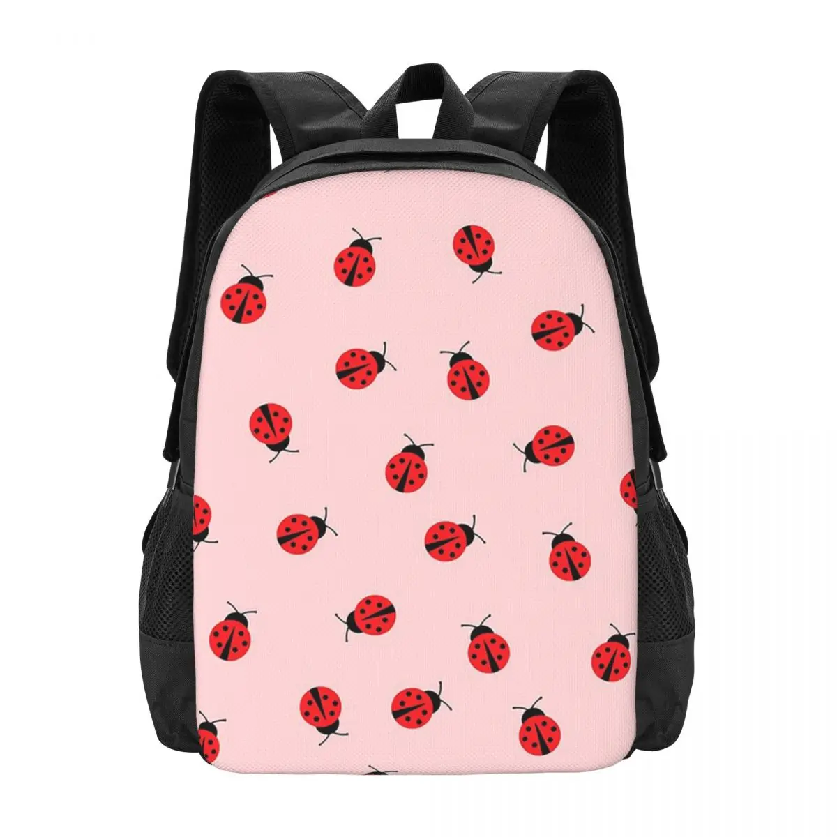 

Cute Ladybug Pattern On Pink Background Backpack Hot Sale Daypack Large Capacity BookBag School Bag Shoulder Bags for Men Women