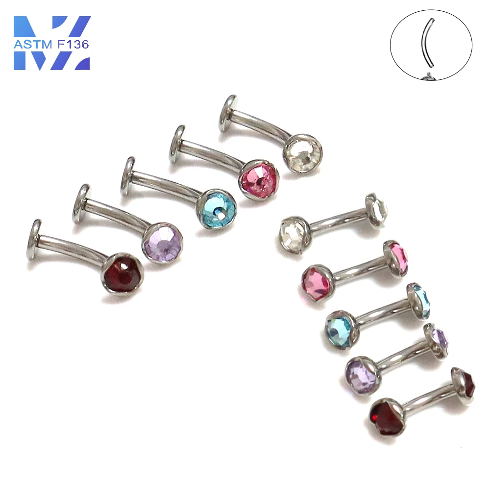 1 Pcs F136 Titanium Alloy Wave Edge Zircon Earnail Internal Thread 16G Shiny Earbone Nail Lip Nail Human Body Puncture Jewelry