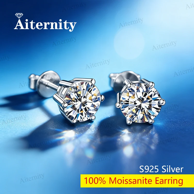 New Moissanite VVS1 6 prong Earrings Women 925 Sterling Silver Moissanita Ear Studs Pass Diamond Tester