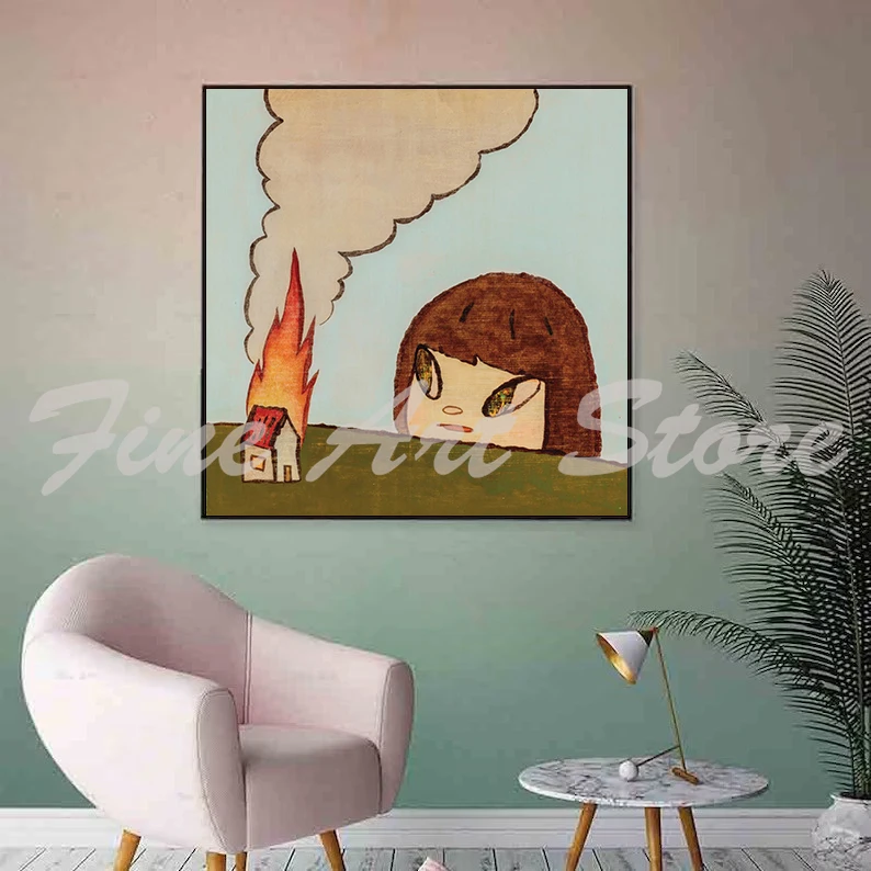 Japanese Cute Doll Puppy Yoshitomo Nara Artwork Dark Cartoon Poster Canvas Painting Girls' Room Home Nursery Decor Gift