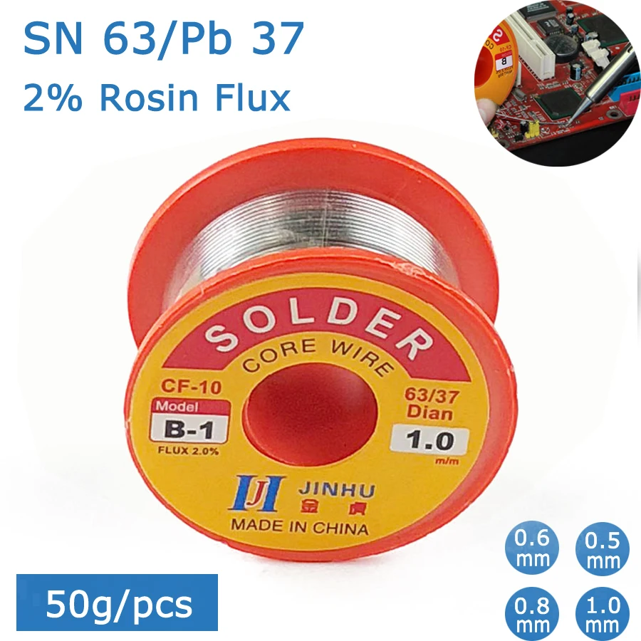 NEW 50g/Pcs 0.5/0.6/0.8/1 63/37 FLUX 2.0% 45FT Tin Lead Tin Wire Melt Rosin Core Solder Soldering Wire Roll No-clean