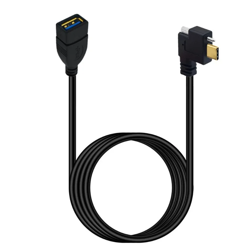 Gold plated 90° Angled USB Type-C Dual Screw Locking to Standard USB3.0 A Female Cable