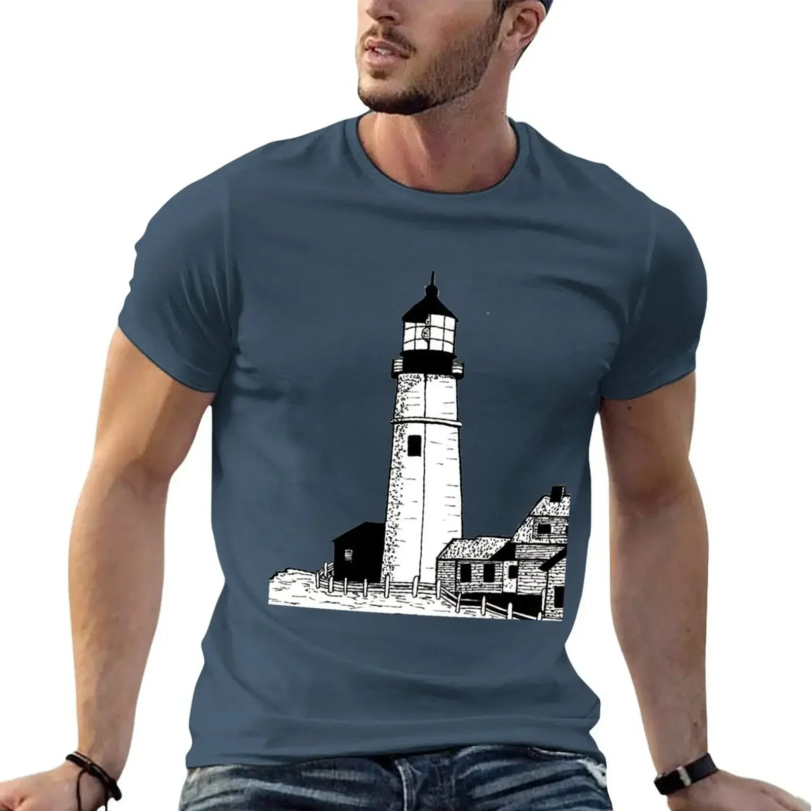 Lighthouse T-shirt customs blacks korean fashion designer t shirt men