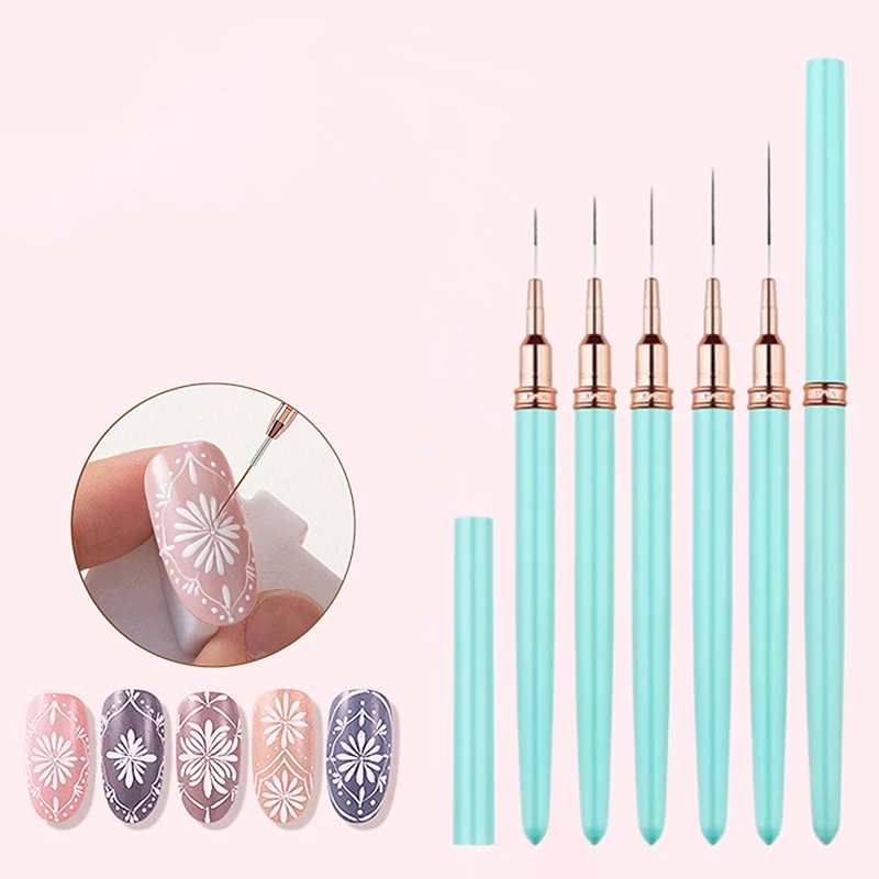 Ensemble de pinceaux à ongles avec poignée en métal, 1 à 5 pièces, 7, 9, 11, 15, 25mm, pour dessin de lignes, rayures, peinture, fleur, stylo, nail art, manucure