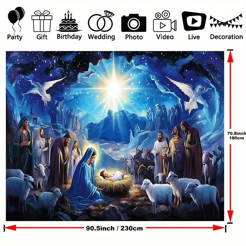 قطعة واحدة من لافتة خلفية حفلة مشهد ميلاد عيد الميلاد - بوليستر، ديكور مثالي للمنزل والغرفة، الزفاف، عيد الميلاد