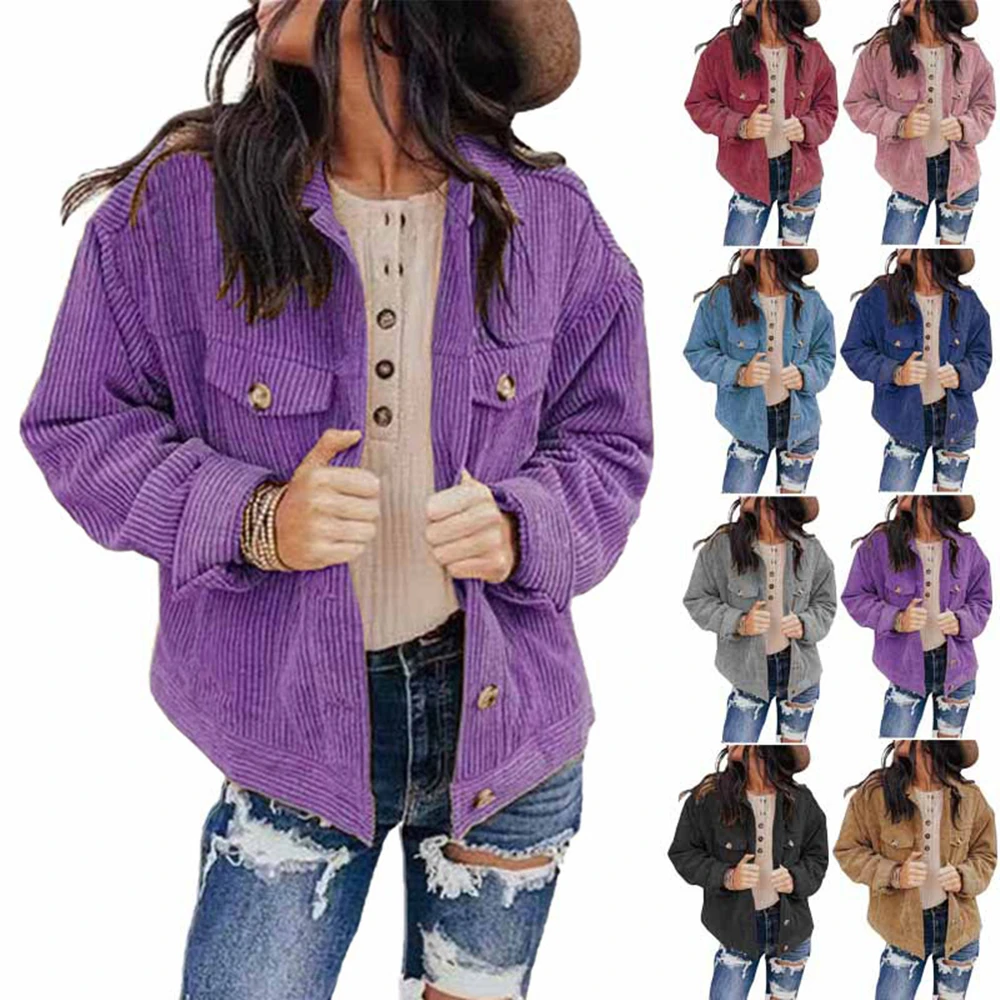 

2023 Autumn Women Long Sleeved Corduroy Shirts Jackets Spring Lapel Loose Elegant Solid Windbreaker Coats Oversize Manteau Femme