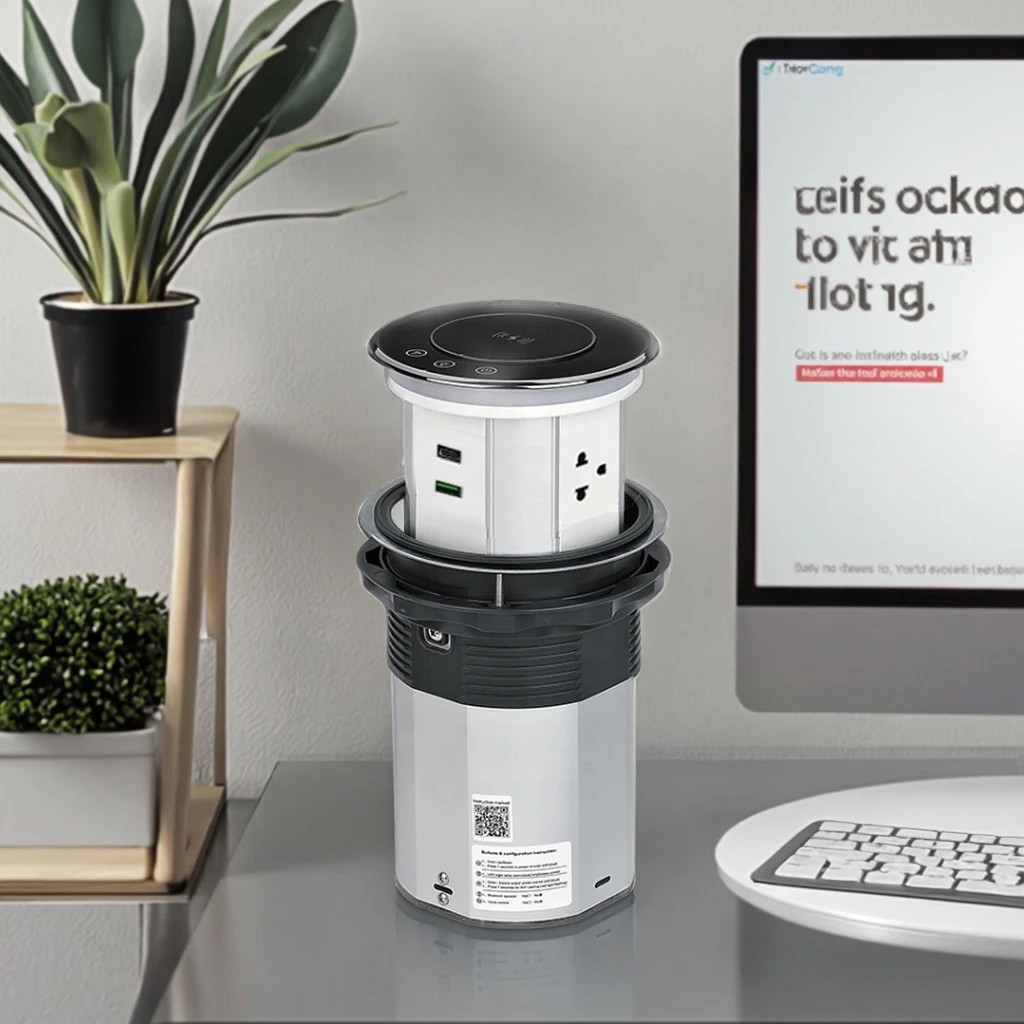 WiFi Smart Industrial Pop-Up Socket with 3 EU Outlets Dual USB Ports 16A Fast Charging Aluminum Remote Control & Smart Home