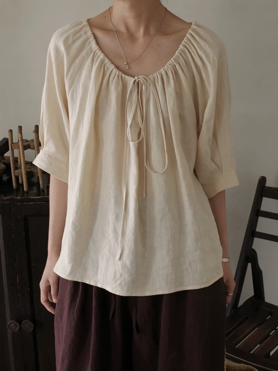 

MMCC Высококачественная мягкая теплая абрикосовая регулируемая плиссированная блузка с круглым вырезом и коротким рукавом для женщин, повседневная одежда