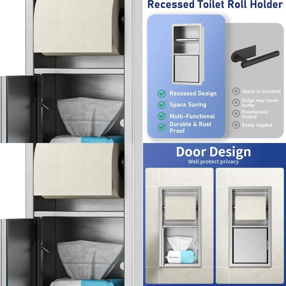 

In-Wall Recessed Toilet Paper and Tampon Holder, Brushed Finish for Modern Bathroom