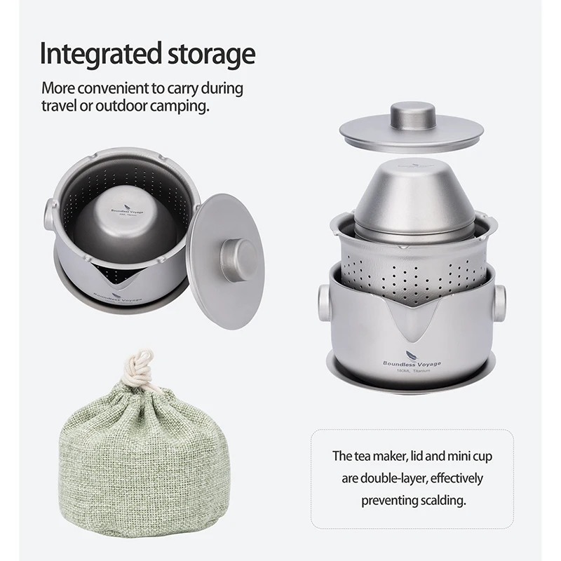 Grenzenlose Reise Titan Gaiwan Teekanne Tassen Doppels chicht Tee maschine mit Deckel & Filter ultraleichte Kung Fu Tee Set stapelbare Tassen – Detail 3