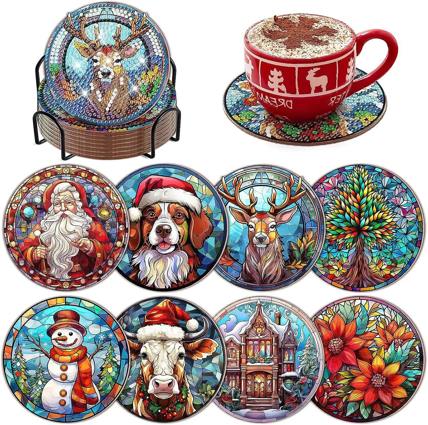 

8Pcs New Diamond Painting DIY Handcraft Shiny Diamond Coasters and Decorations for Living Room and Bedroom Eight-Piece Set