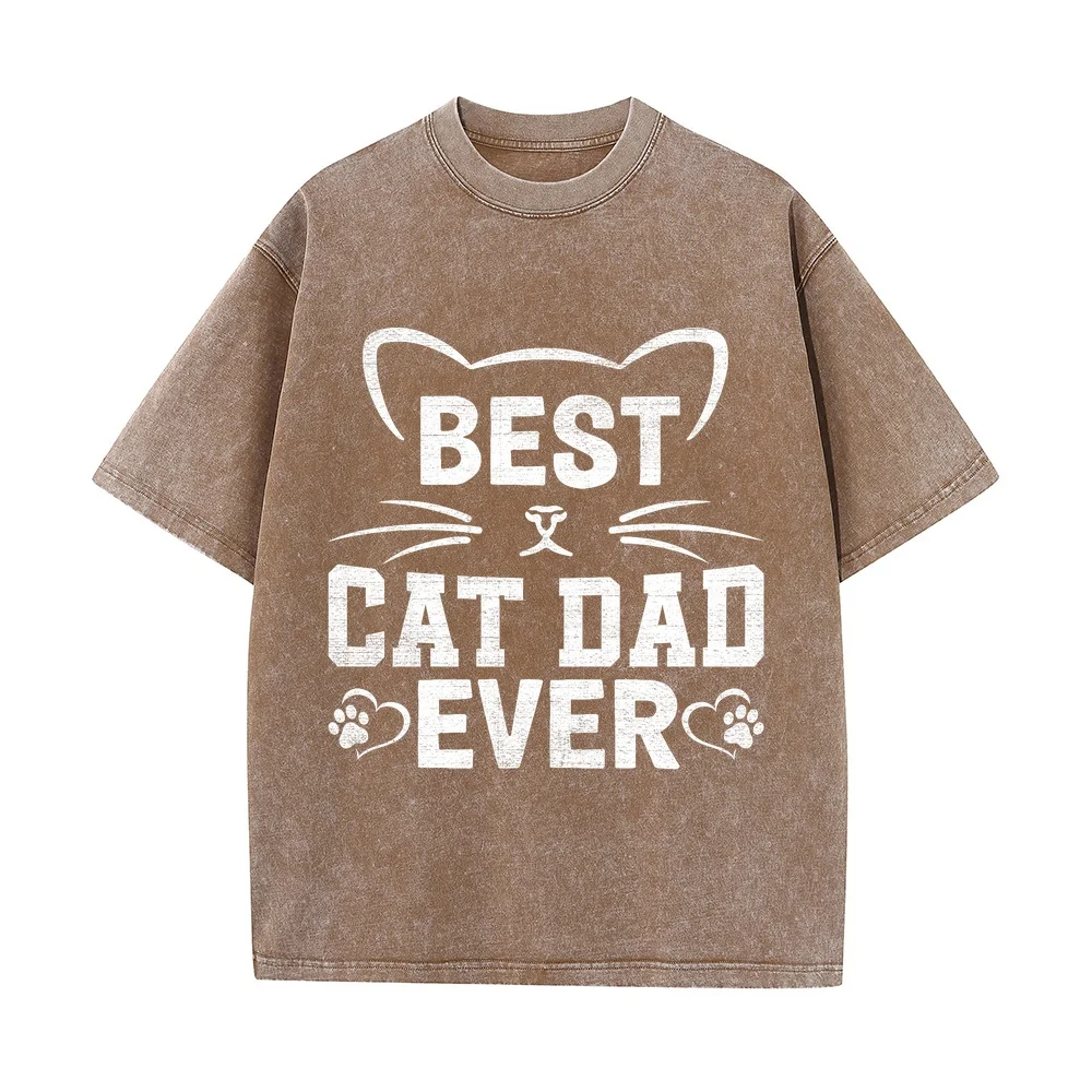 Cotton T Shirt Best Cat Dad Ever Cats Father Kitten Men Printing Tshirt Cartoon Graphic T-Shirts Black Popular France Style Tee
