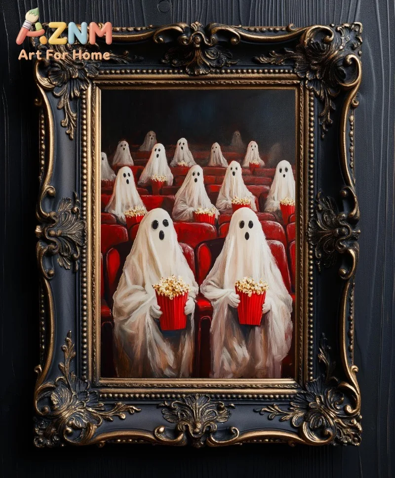 Dark Academia Two Ghosts in A Field Canvas Painting Print Spooky Cottagecore Gothic Art Poster Halloween Home Decor Unframed