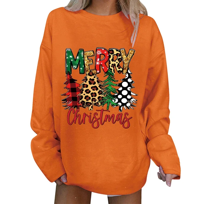 Women's Trendy Letter Merry Christmas Print Oversized T Shirt Casual Streetwear Xmas Tees Female Long Sleeve Pullover Tunic Tops