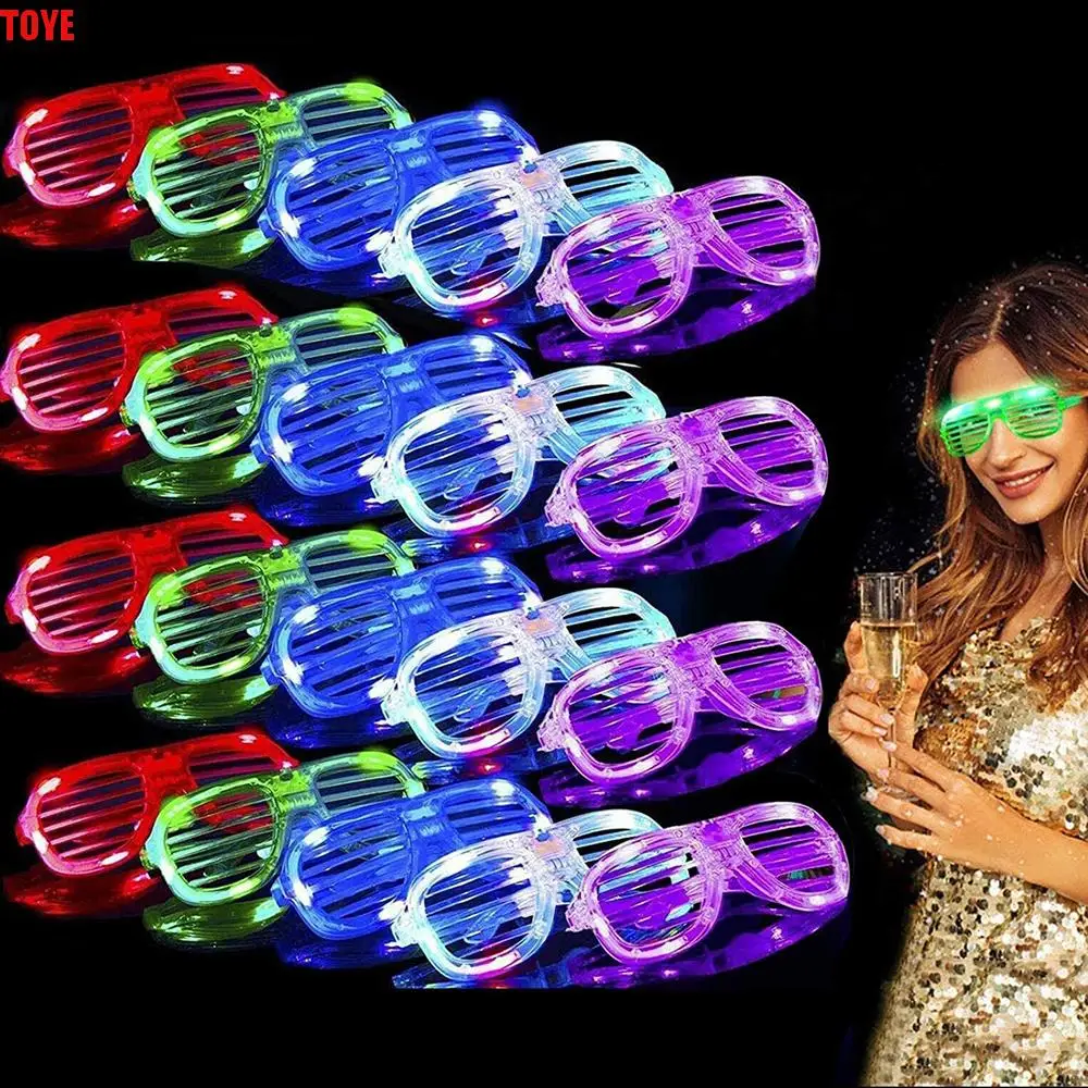 おもちゃ暗闇で光る 6 色パーティーサングラスネオングロースティックメガネ LED メガネライトアップメガネシャッターシェードメガネ