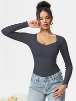 Autumn Winter Women's Long Sleeve Square Collar Bodysuit Solid Color Casual Ribbed Bodysuit Elastic Knitted Slim Bodysuit - Image 5
