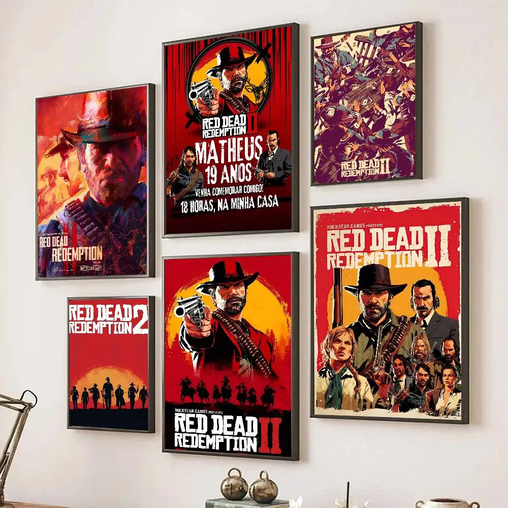 Affiche de jeu Red Dead Redemption 2, autocollante, décoration murale pour salle d'entrée, restaurant, peinture artistique