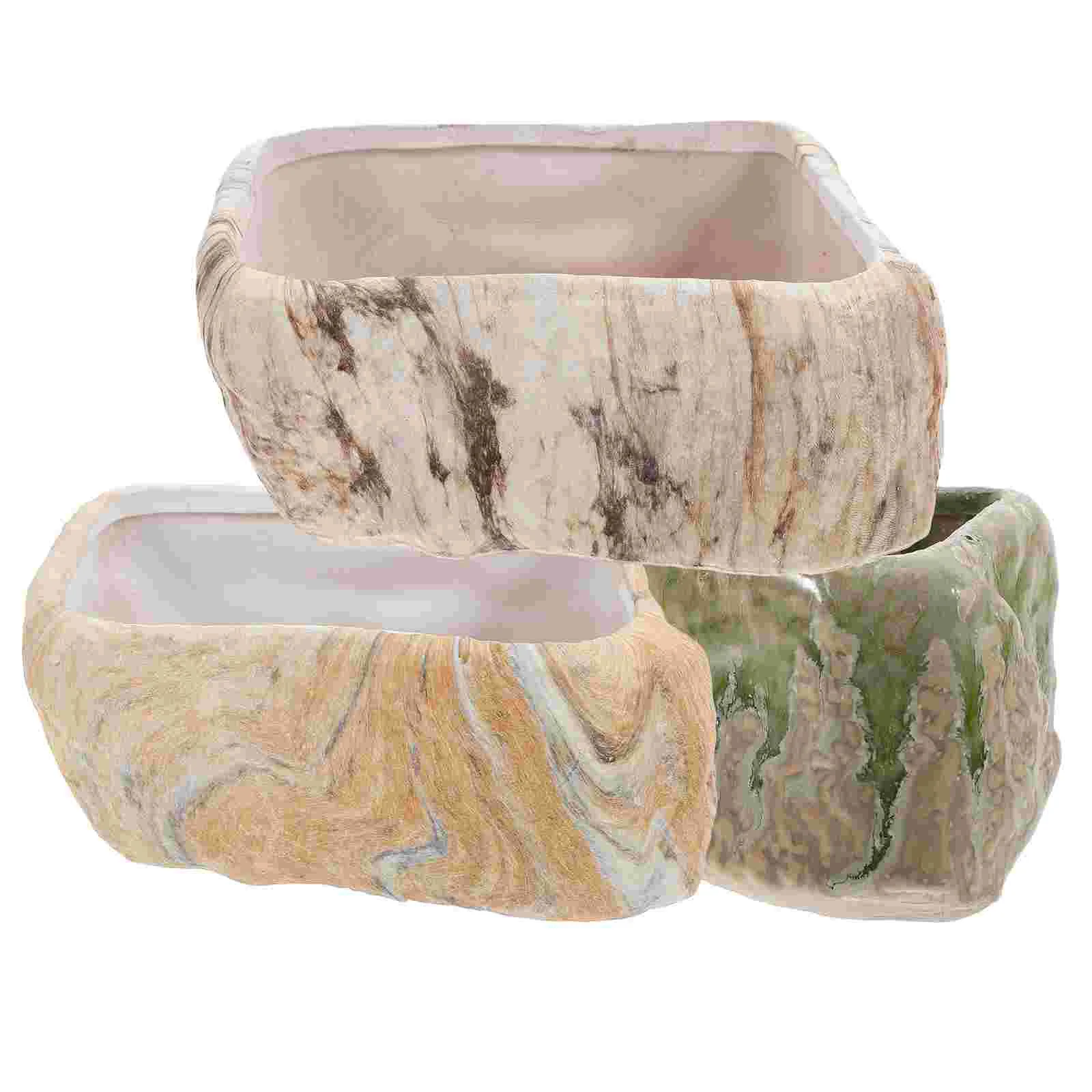 

3 Pcs Succulent Plant Pots Garden Desktop Flower Shallow Rectangular Planter Mini Ceramic Nursery for Plants Air Flowerpot