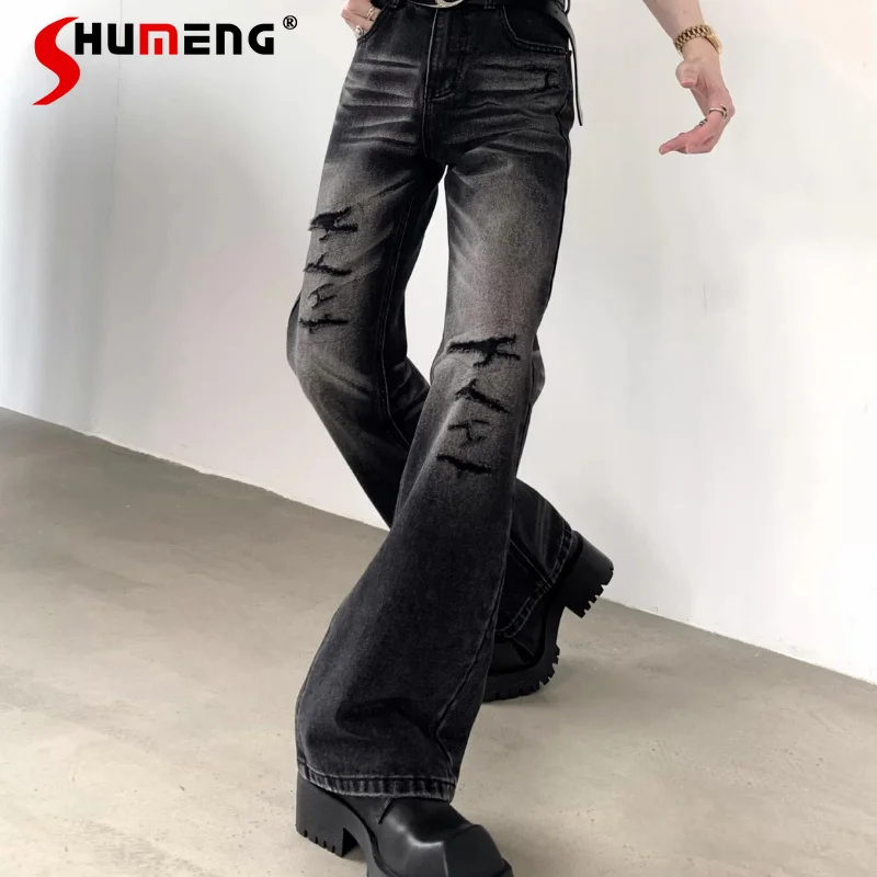 

2026 Four Seasons Wear Fashion High Street Hole Jeans Men's Pocket Decoration Straight Denim Pants Zipper Stylish Denim Trousers