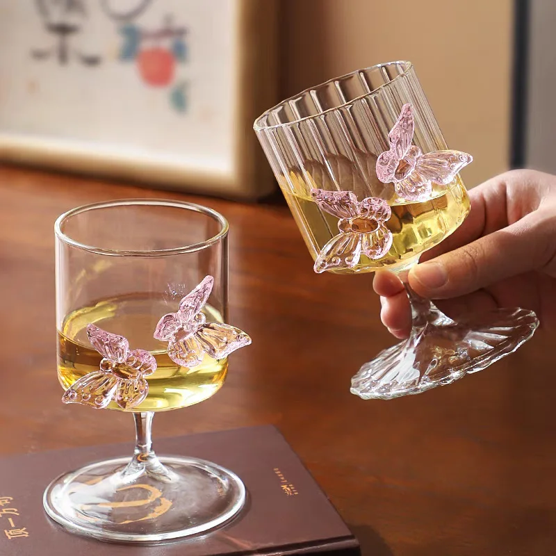 Butterfly Stemmed Wine Glasses Champagne Cocktail Glass High Borosilicate Glass Cup for Home Party Juice Drinking