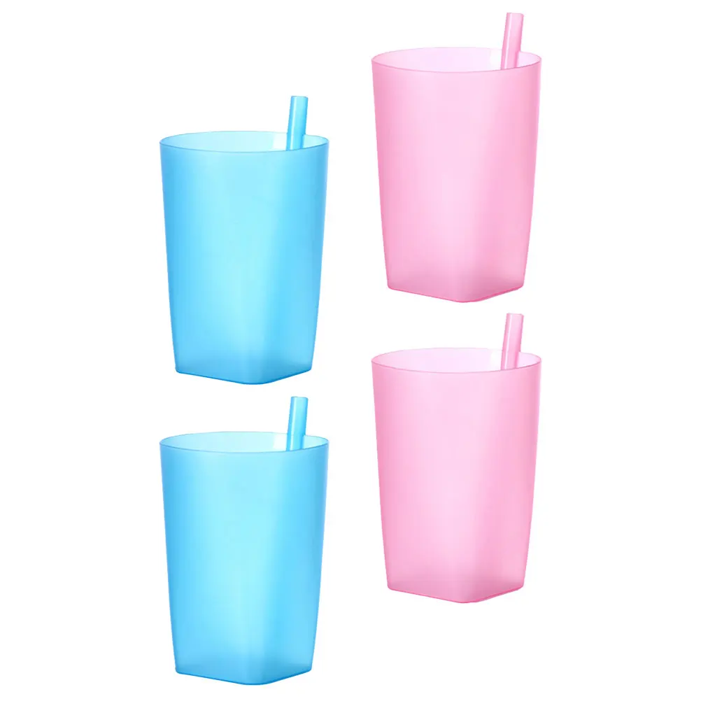 

4pcs Color Sippy Cups Toddler Straw Milk Water Easy Clean Durable Food Grade Plastic Kids Baby Drinking Cup