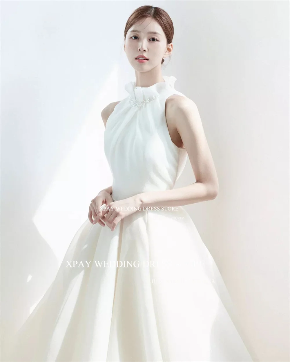 XPAY Elegant Halter Korea Wedding Dresses Photo Shoot Long Sleeveless Bridal Gown Draped Custom Bride Reception Party Dress