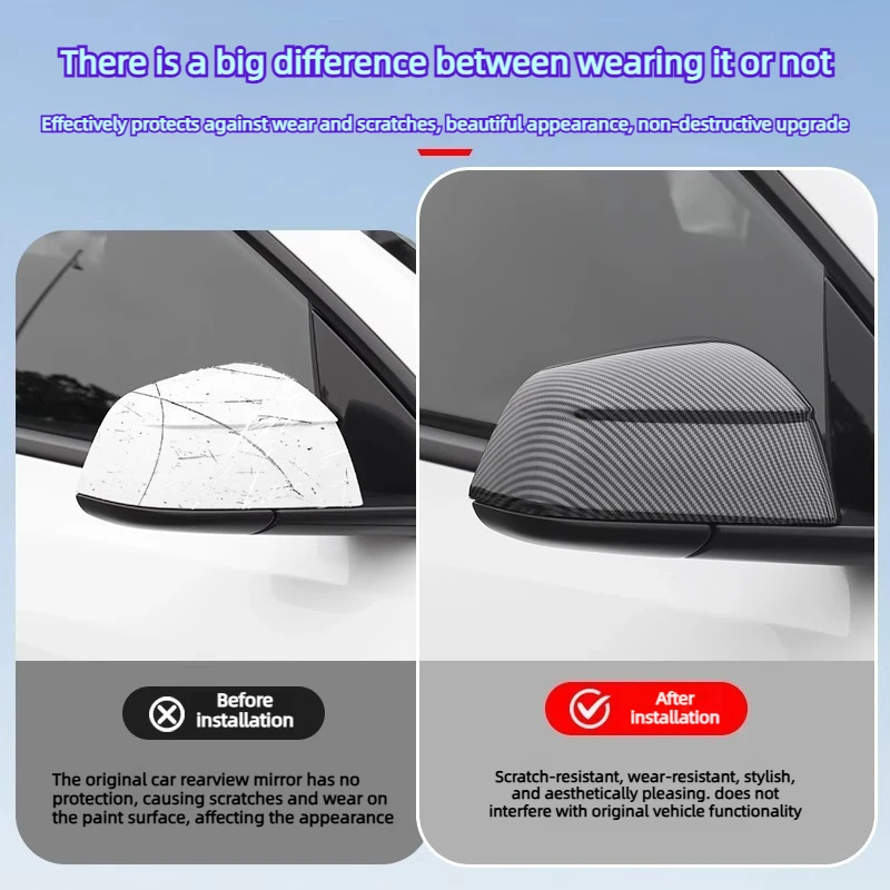 For Tesla Model Y Juniper/YL 2025-2027 Carbon Fiber Look Rearview Mirror Cover Scratch-Resistant Protective Accessory view 4